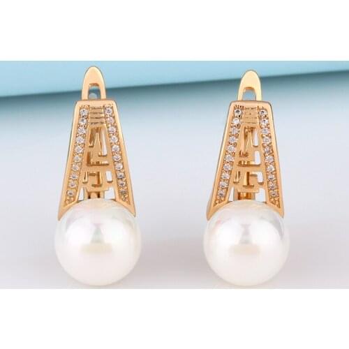 OCESRIO Big Natural Pearl Earrings CZ Dangle Cutout Pearl Earrings for Women Wedding rose gold Jewelry Women Gifts ers-t93