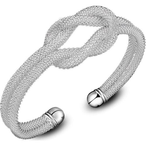 Womens Creative Classic Weave Mesh Shape Knotted Bangle Bracelet Wristband Opening Adjustable Fashion Jewelry Gifts BL0242