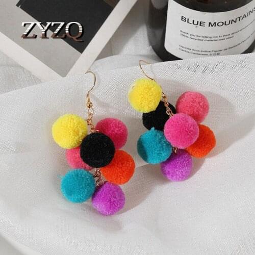 ZYZQ Cute Colored Fur Balls Dangle Drop Earrings for Women Red Black Long Oorbellen Pendant Earing Fashion Jewelry 2020