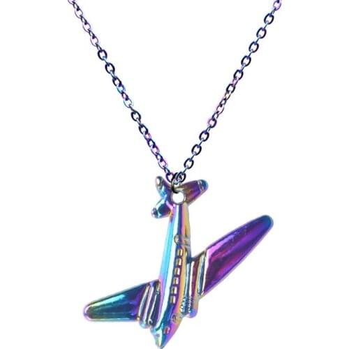 1PC Rainbow Color Alloy Plane Peacock Fish Mask Piccolo Charm Stainless Steel Necklaces for Female Best Jewelry Gift