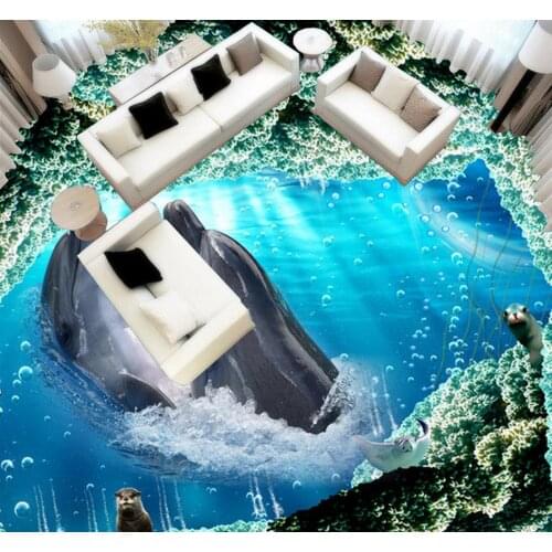 Floor 3d wallpaper Ocean World Dolphin Flooring 3d wallpaper pvc waterproof wallpaper for bathroom wall