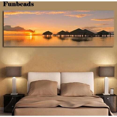 Full Square Round Drill 5D DIY Diamond Painting large size House in the sea at sunset 3D Embroidery Cross Stitch Decor FF529