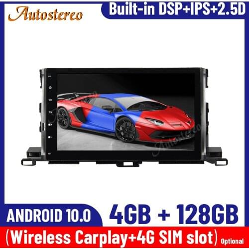 For Toyota Highlander 2015-2020 Android 10.0 4+128G IPS Screen Carplay Car GPS Navigation Multimedia Player Auto Radio Headunit