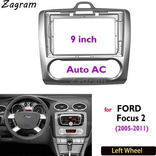 9 Inch 2 Din Car Video Fascia for Ford Focus 2 2005-2011 with Manual / Auto AC Panel DVD Player Audio Frame Dashboard Mount Kit