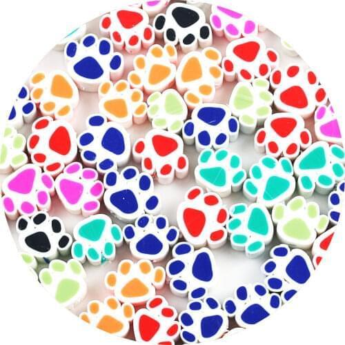30pcs 10mm Dog Footprints Beads Polymer Clay Spacer Loose Beads for Jewelry Making Bracelet DIY Necklace Accessories