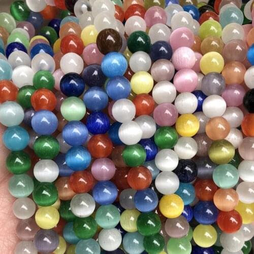 8mm Cats Eye Natural Glass Beads Round Multicolor Loose Spacer Beads DIY Bracelets Necklace Women Jewelry Findings,1Strand