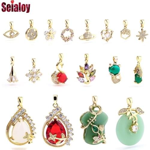 Fine Golden Planet Dangle Necklace Pendant Crystal Zircon Snowflake Charm Flowers Pendant Original Necklace Collar Accessories