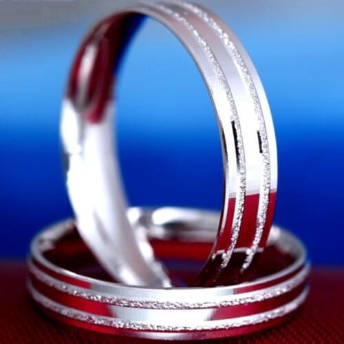 Solid platinum 950 Ring Wdith 4mm Double Frosted Delicate groove Lines Smooth Adjustable Open Ring US Size 5-9