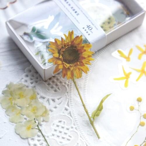 40PCS Sunflower Rose Stickers Scrapbooking For Notebooks Jounral Phone Case DIY Sticker Pack Stationery Suppliers Cute Materials