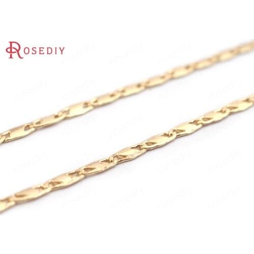 F613)2 Meters Width 1.2mm 1.7mm 24K Champagne Gold Color Copper Flat Link Necklace Chains High Quality Diy Jewelry Accessories