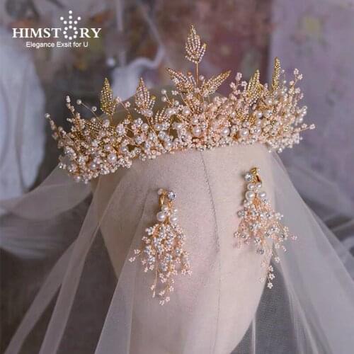 Himstory Gorgeous Handmade Royal Wedding Tiara Crowns Handmade Beaded Crystal Brides Headbands Evening Hair Jewelry Accessory