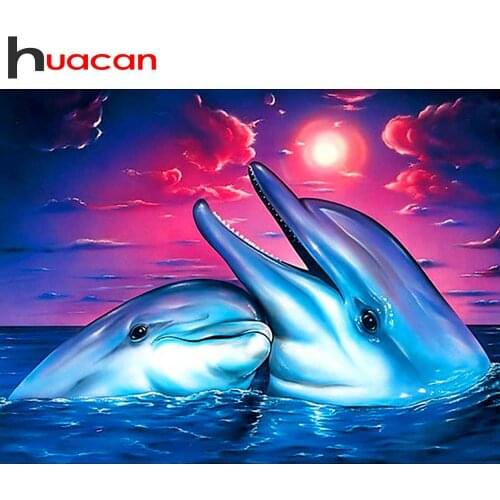 Huacan 5D DIY Diamond Painting Dolphin Diamond Mosaic Embroidery Kits Cross Stitch Animals Paintings For Interior Home Decor