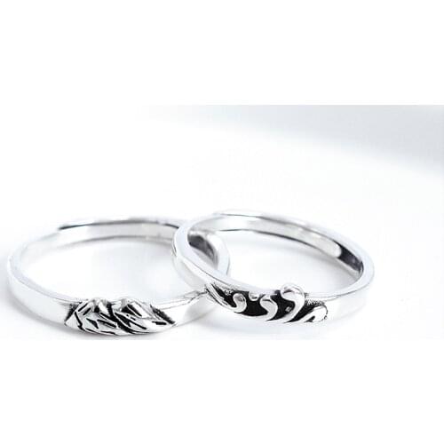 YIZIZAI Silver Color Ring Vintage Style Wave Mountain Adjustable Couple Rings For Girls Boys Promise Ring Best Friend Jewelry