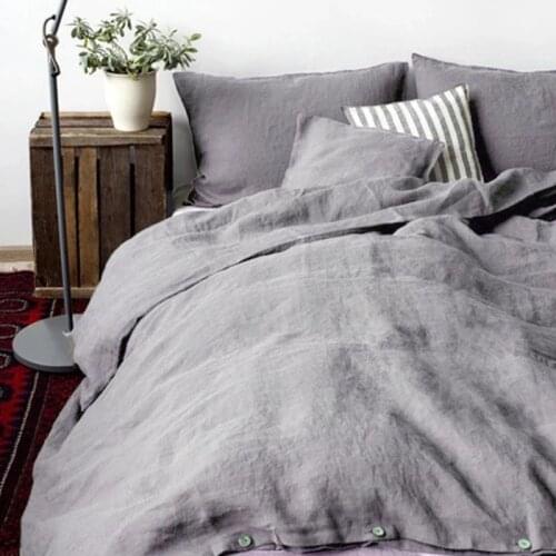 100% Linen Bedding Set Gray Purple Pink Blue Color King Queen Size Flat Sheet Duvet Cover Pillowcases 4 pieces set customize