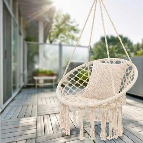 Swing Chair, Hanging Chair with Hanging Kits and Cushion, Comfortable Sturdy Macrame Hammock Chair for Indoor Outdoor Patio Yard