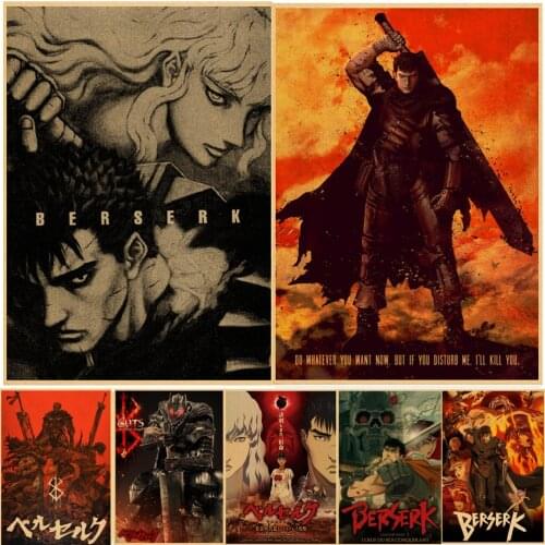 Hot Japanese Anime Berserk Posters Kawaii Cartoon Graphic Kraft Paper Prints Wall Stickers Home Decoration Painting Anime Decor