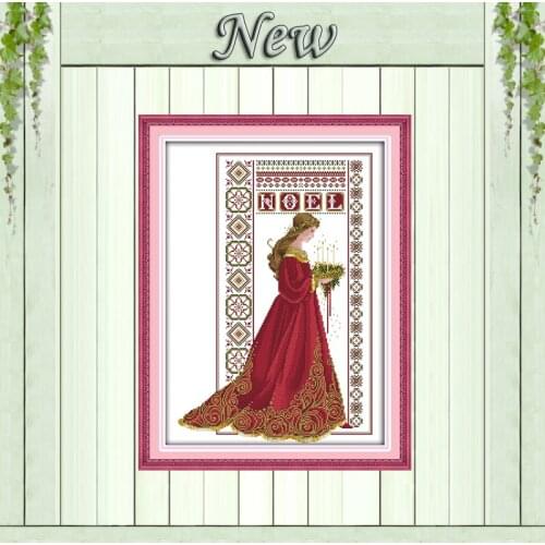 Noel angel woman red girl home decor Painting Counted Print on canvas DMC 14CT 11CT Cross Stitch Needlework Kits embroidery Sets