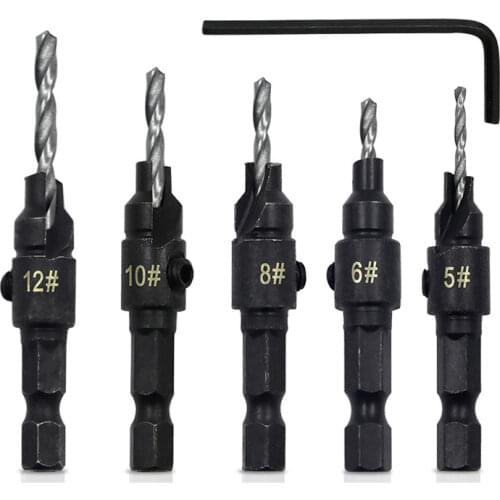 4/5pcs Countersink Drill Woodworking Drill Bit Set Drilling Pilot Holes For Screw Sizes #5 #6 #8 #10 #12