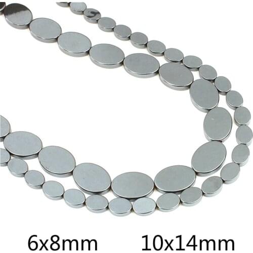 Natural Stone Hematite Oval Loose Beads 6x8mm 10x14mm Black Egg Shaped Beads For Making Jewelry DIY Bracelets Necklaces (15Inch)