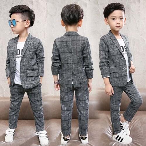 2020 new Autumn Winter Baby Boys Clothes Set Plaid Gentleman Top jacket + Pants Outfits Suit Teenager 4 5 6 7 8 9 10 11 12 year