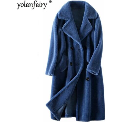 Real Fur Coat Women Winter Jacket Sheep Shearing 100% Wool Jacket Korean Clothes Long Jackets Manteau Femme LL107 KJ3126