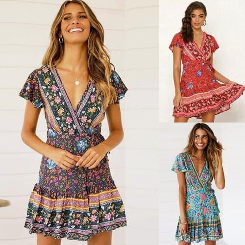 Dress Women Summer Europe 2021 New French Amorous Feelings Printed Wrap Drape Short Sleeves Dresses Casual Vestidos SLFK3223