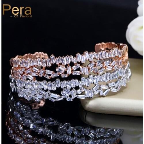 Pera Luxury Adjustable Size Unisex Jewelry For Women Party Gift Full Sparkling Cubic Zirconia Stone Pave Bangle & Bracelet B124