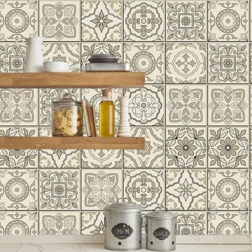 Retro Self -Adhesive Tiles and Wall Stickers Anti Oil Waterproof Tiles Kitchen Bathroom Decoration Wall Art Moroccan