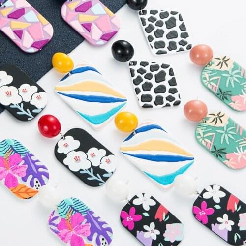 Pauli Manfi Fashion Metal Resin Printing Geometric Earrings Girly Popular Cute Dangle Earrings Party Accessories