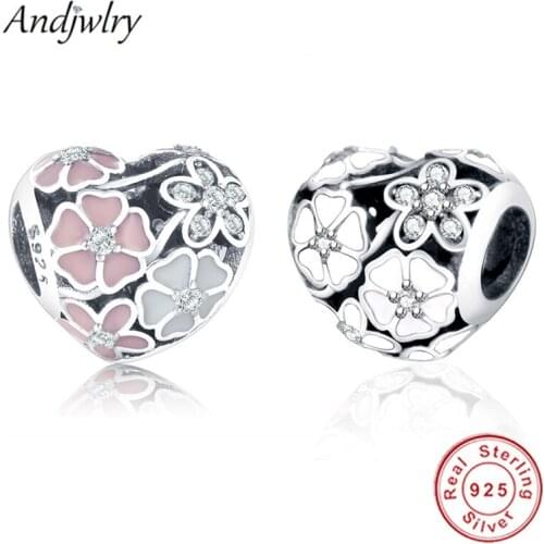 Fit Pandora Charms Original Bracelet Silver 925 Original Flower Poetic Blooms Charms Beads Silver Jewelry Berloque