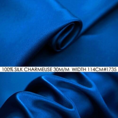 CISULI SILK CHARMEUSE SATIN 114cm width 30momme/100% Pure Silk Fabric/Wedding Dress Sewing Fabric Suppliers Jeans Blue NO 1735