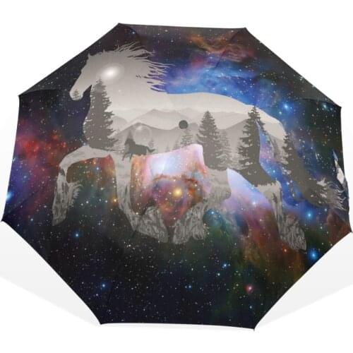 New Arrival Magical Horse Male Umbrella Portable Triple Foldable Starry Sky Horse Children Umbrella for Women Rain and Sun Day