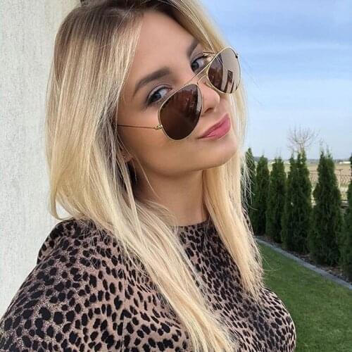 Classic Womens Sunglasses Vintage Brand Designer Sun Glasses Female Metal Frame Brown Shade Driving Oculos De Sol Feminino