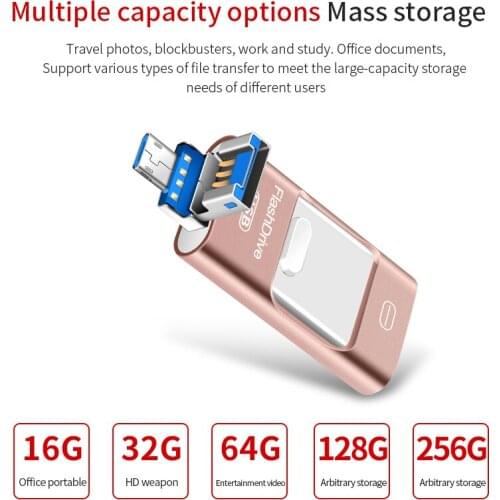 Otg USB Flash Drive 3 in1 For iPhone X/8/7/7 Plus/6/6s/5/SE/ipad Usb 3.0 Pendrive HD Memory Key Stick 16GB 32GB 64GB 128GB 256GB