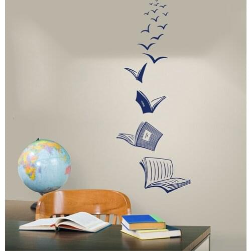 Vinyl Home Decoration Open Book Flying Bird Wall Sticker Library Classroom Reading Learning Animal School Classroom Wall Sticker
