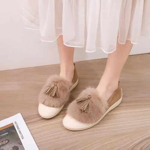 New Womens Fashion Flats Vulcanize Add Cashmere To Keep Warm Shoes Slip-On Casual Round Toe 2020 Winter Low Shoes For Women