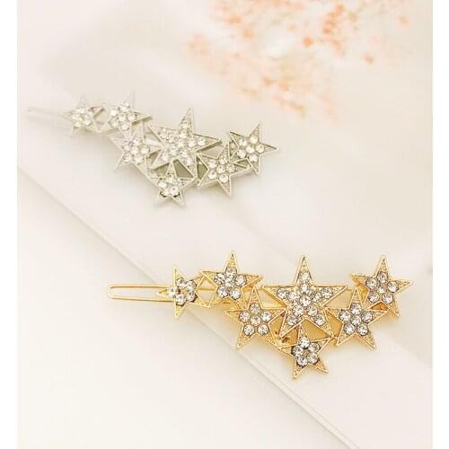 Hot Women Girls Fashion alloy gold /silver color crystal stars Hair Clips alloy Hairpins Female Hair Styling Accessories F027