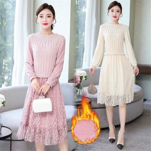 Korean women two piece set lace skirt birthday outfits 2 piece outfits for women sweater top and skirt set 2pc clothes Winter