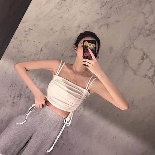 Women Corset Tops Chi Side Waist Drawstring Camisole Womens Knitted Sleeveless Top Summer Tank Camis Crop Top For Women
