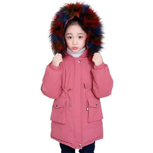 Girls 4-14 Y Winter Autumn Thick Fur Long Sleeve Hooded Waist-Closing Warm Coats Fashion Embroidery Design Girls Winter Jacket