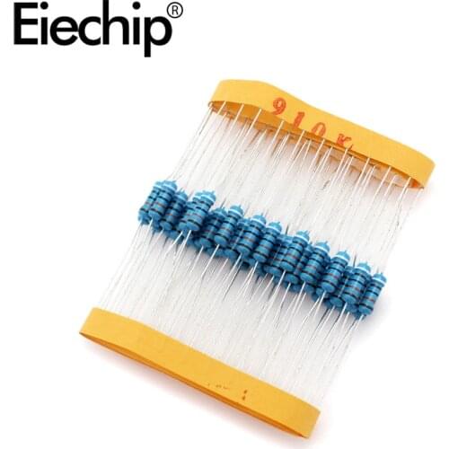 100pcs/lot 0.5W 1 ohm 1% Metal film resistor 1/2W resistance 910K Electronic resistors