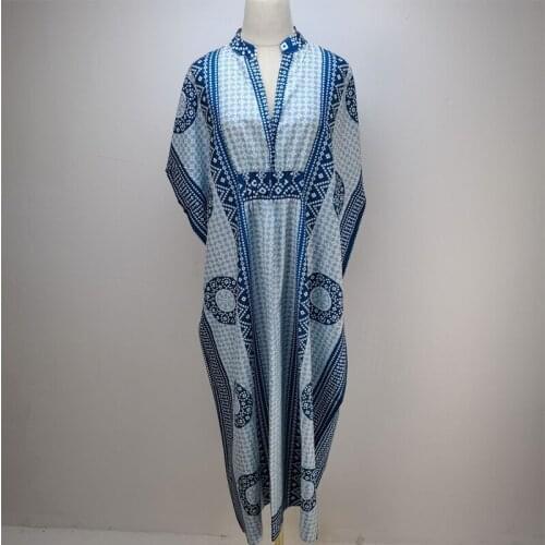 2021 Bohemian Bikini Cover-ups Printed Elegant Women Beach Dress Summer Retro Tunic For Woman Beachwear