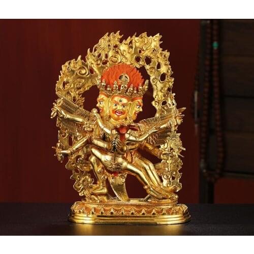 30CM large -GOOD---Buddhist Buddhism home family efficacious Protection brass Puba Jingang Yamantaka Gold-plated Buddha statue