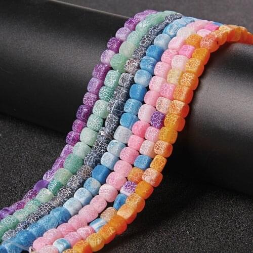 6-8mm Natural Stone Cube Bead Frosted Agates Beads Weathered Agates Square Beads For Jewelry Making DIY Bracelet Necklace 15.5"
