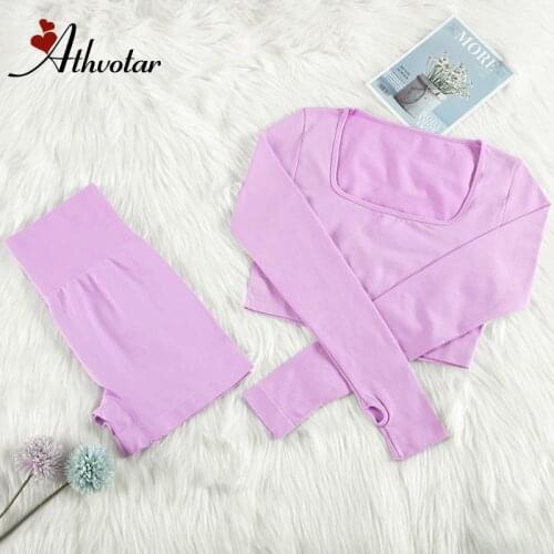 ATHVOTAR Women Seamless Gym Sets Sexy Crop Top Running Shorts Yoga Tracksuit 2 Piece Sport Women Fitness Suits Gym Clothing