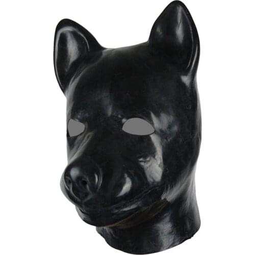 Hot 3D mould Latex rubber fetish animal mask with zipper puppy slave dog hood solid nose BDSM hood