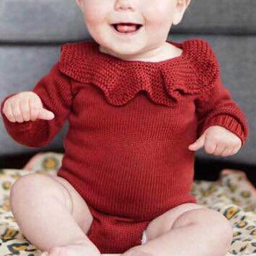 Baby Boy Girl Autumn Winter Clothes Long Sleeve Doll collar Solid Color Knitted Warm Romper Jumpsuit Playsuit Newborn Clothes