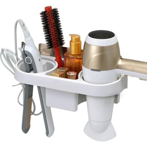 Hair Dryer Holder Bathroom Comb Straightener Storage Rack Wall Self-adhesive Hairdryer Shampoo Shelf
