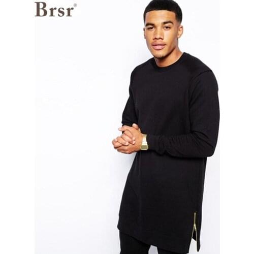 Mens T Shirt With Zipper Mens Long T-shirt Street Beat Hip-hop Black White Hem Top Boyfriend Gift Tshirt Harajuku Streetwear