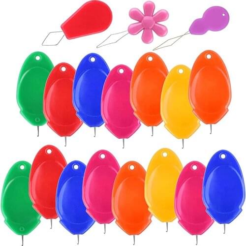 Imzay 18 Pcs Needle Threader for Hand Sewing Plastic Wire Loop Needle Threader with Storage Box DIY Embroidery Needle Threader